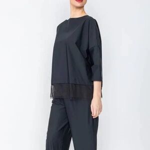 IC COLLECTION Black Mesh Layered Boxy Button Back Top Size XL Comtemporary